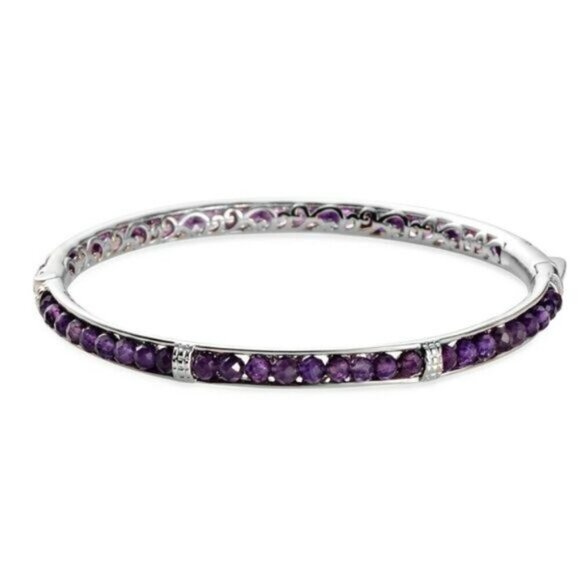African Amethyst ✦ Platinum Bangle Bracelet ✦ 15ctw Faceted Gemstones 8” NWT main image 1